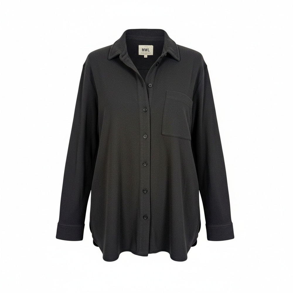 Madewell MWL Womens Small Fleece Button Up Shirt Jacket Black‎ Casual Cozy